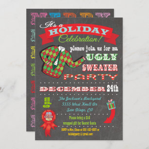 Chalkboard Ugly Sweater Christmas Party Invitation