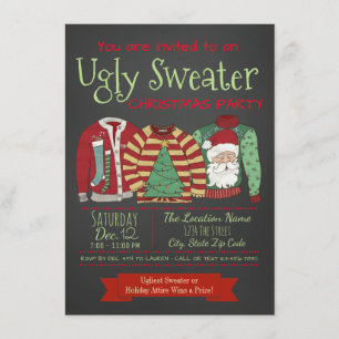Chalkboard Ugly Sweater Christmas Party Invitation