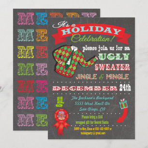 Chalkboard Ugly Sweater Christmas Party Invitation