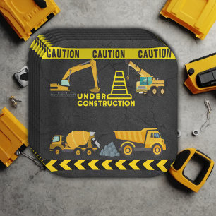 Chalkboard Under Construction Baby Shower Paper Plate