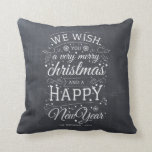 Chalkboard Very Merry Christmas Photo Holiday Throw Pillow<br><div class="desc">Typography design holiday pillow with the words "we wish you a very merry Christmas and a Happy New Year".</div>