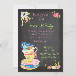 Chalkboard Victorian Stacked Tea Cups Invitation