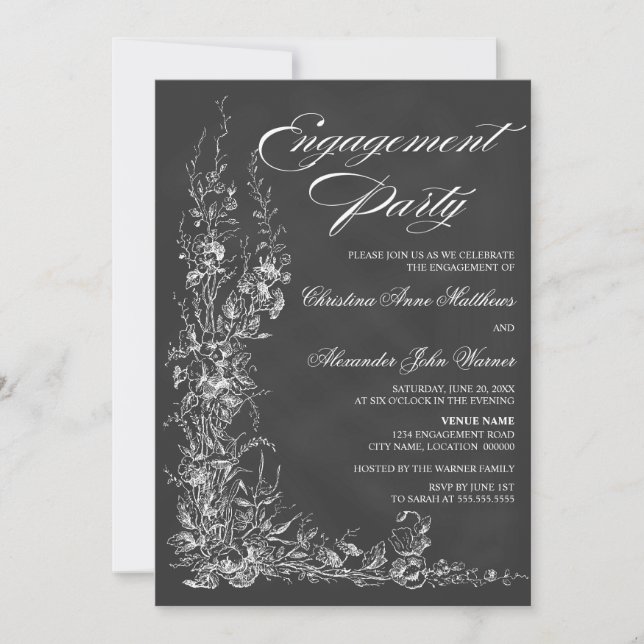 Chalkboard Vintage Floral Engagement Party Invitation (Front)