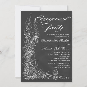 Chalkboard Vintage Floral Engagement Party Invitation