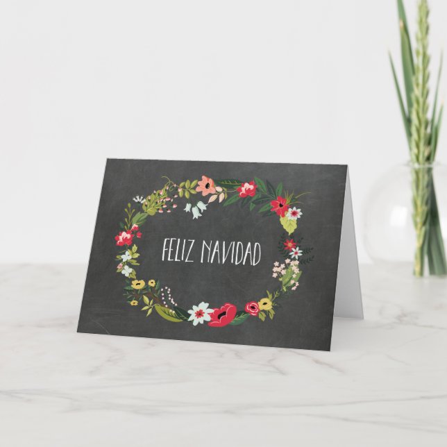 Chalkboard Vintage Floral Spanish Christmas Card (Front)