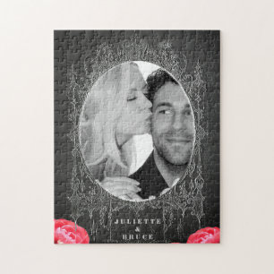 Chalkboard Vintage Floral - Wedding Photo Puzzle