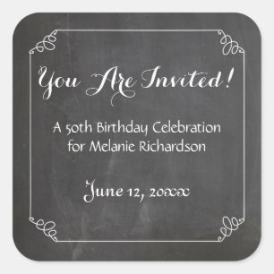Chalkboard Vintage Flourish Frame 50th Birthday Square Sticker