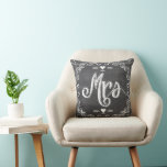 Chalkboard Vintage Modern Mrs Bride Pillow<br><div class="desc">Chalkboard Vintage Modern Mr. and Mrs. Chalkboard Wedding Invitations Sweet and sassy chalkboard weddings. You can Personalize this Beautiful Elegant Vintage Elements Coral, Blue, Grey and White Vintage Bird Pillow to say anything you like or use the existing Mrs.for the Bride/ Wife or buy two one Mrs. and one Mr....</div>