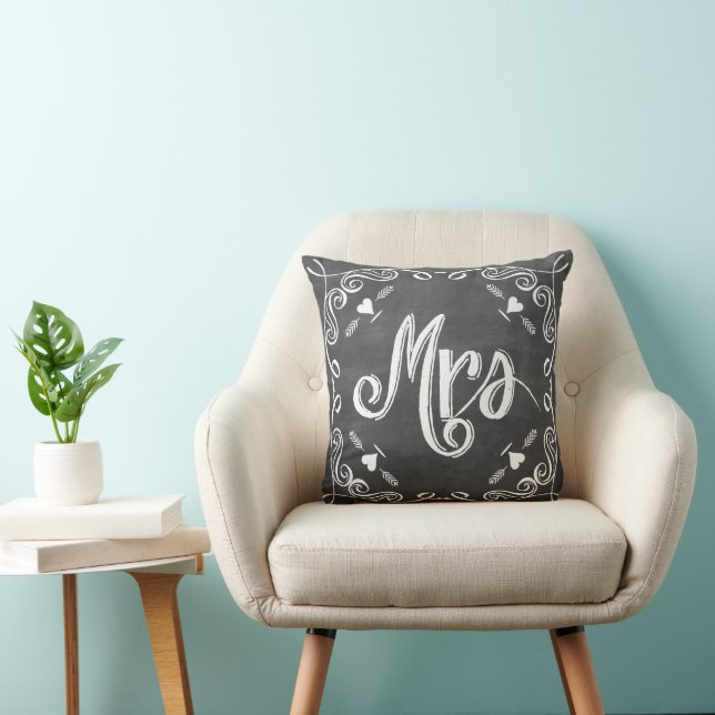 Chalkboard Vintage Modern Mrs Brides Pillow (Chair)