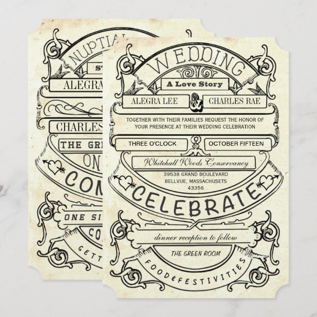Chalkboard Vintage Modern Typography Wedding Invitation (Front/Back)