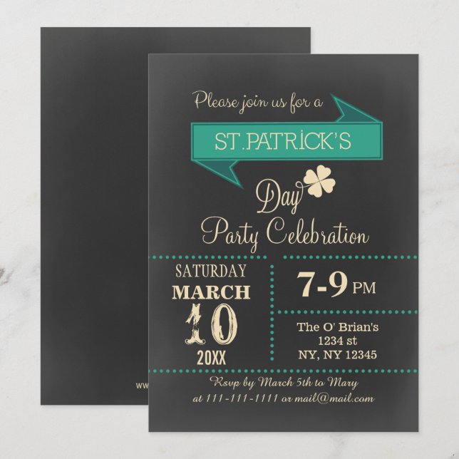 Chalkboard Vintage St Patricks day Party Invitation (Front/Back)