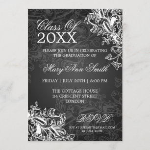 Chalkboard Vintage Swirls Graduation Party Black Invitation