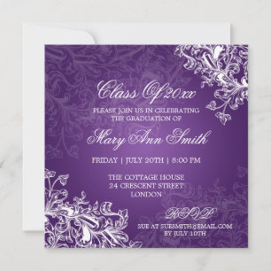 Chalkboard Vintage Swirls Graduation Party Purple Invitation