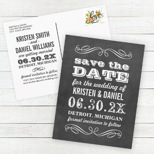 Chalkboard Vintage Type Save the Date Announcement Postcard