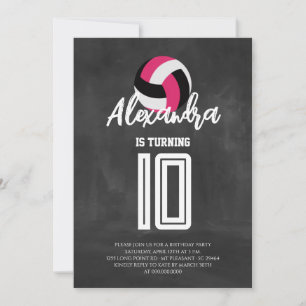 Chalkboard Volleyball Birthday Party Invitation