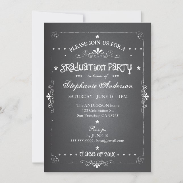 Chalkboard w Photo Graduation Party Invitation (Front)