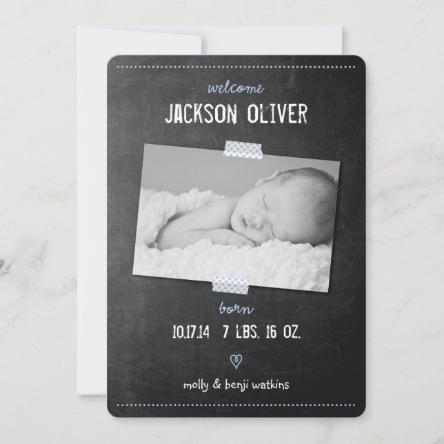 Chalkboard Washi Tape Birth Announcement (Front)