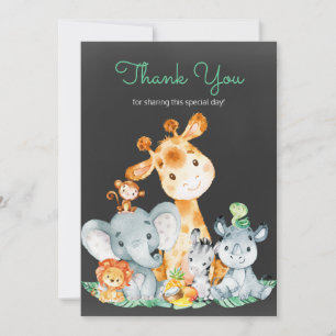Chalkboard Watercol Cute Jungle Animals Thank You Card