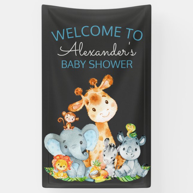 Chalkboard Watercol Cute Safari Jungle Baby Shower Banner (Vertical)