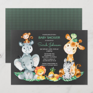 Chalkboard Watercol Cute Safari Jungle Baby Shower Invitation