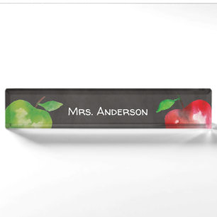 Chalkboard Watercolor Apple Teacher Nameplate