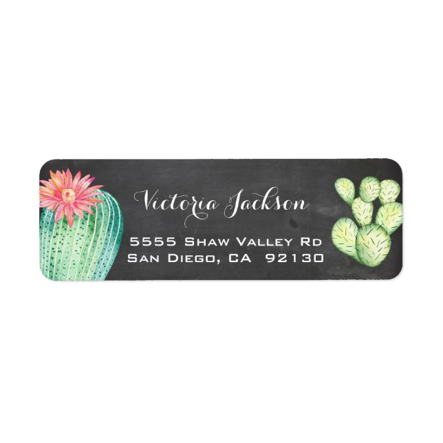 Chalkboard watercolor cactus address label (Front)