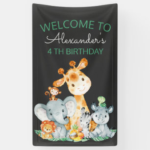 Chalkboard Watercolor Cute Safari Animals Birthday Banner