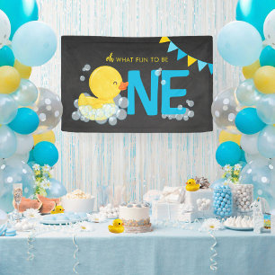 Chalkboard Watercolor Duck One Party Banner