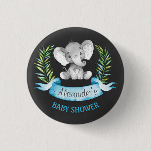 Chalkboard Watercolor Elephant Boy Baby Shower 1 Inch Round Button