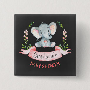 Chalkboard Watercolor Elephant Girl Baby Shower 2 Inch Square Button