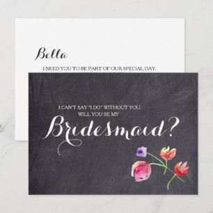 Chalkboard Watercolor Floral bridesmaid request Invitation