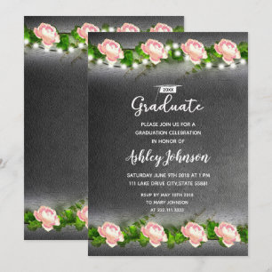 Chalkboard Watercolor Floral Graduation Invitation