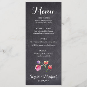 Chalkboard Watercolor Flower Menu Cardn rustique