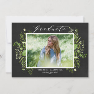 Chalkboard Watercolor Foliage Photo Graduation Announcement