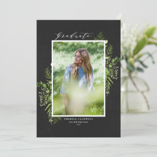 Chalkboard Watercolor Foliage Photo Graduation Announcement