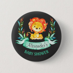 Chalkboard Watercolor Lion Baby Shower 2 Inch Round Button