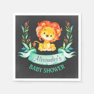 Chalkboard Watercolor Lion Baby Shower Napkin