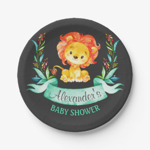 Chalkboard Watercolor Lion Baby Shower Paper Plate