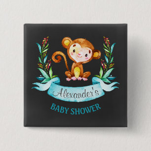 Chalkboard Watercolor Monkey Boy Baby Shower 2 Inch Square Button