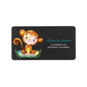 Chalkboard Watercolor Monkey Boy Label