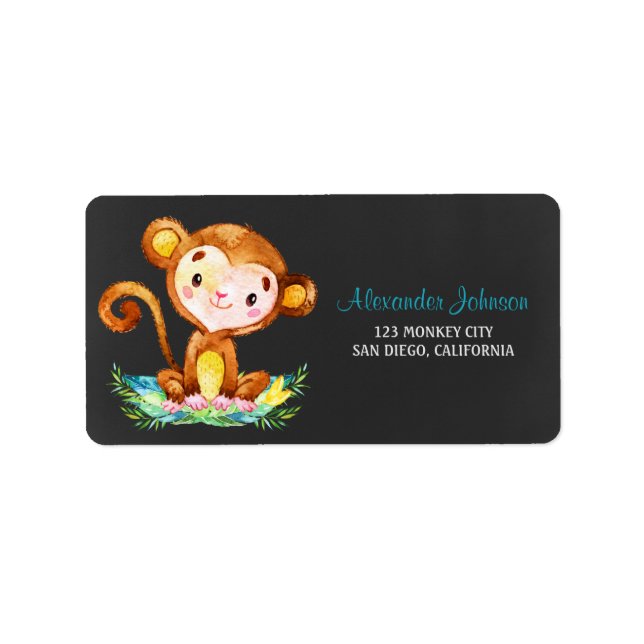 Chalkboard Watercolor Monkey Boy Label (Front)