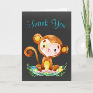 Chalkboard Watercolor Monkey Boy Thank You Card