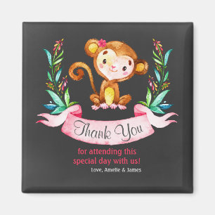 Chalkboard Watercolor Monkey Girl Thank You Magnet