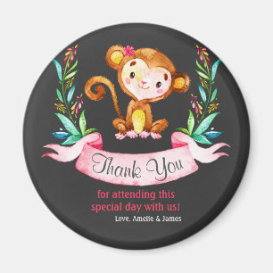 Chalkboard Watercolor Monkey Girl Thank You Magnet