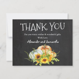 Chalkboard Watercolor Pumpkin Fall Thank You Card