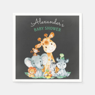 Chalkboard Watercolor Safari Animals Baby Shower Napkin
