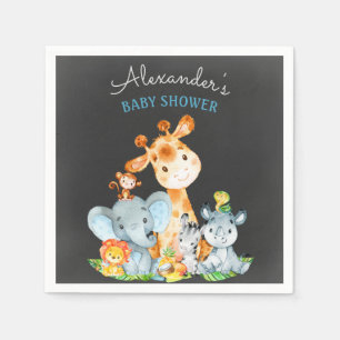 Chalkboard Watercolor Safari Animals Baby Shower Napkin