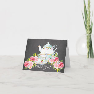 Chalkboard Watercolor Tea Party Shower Thank You Card