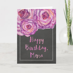 Chalkboard Watercolored Roses Mema Birthday Card
