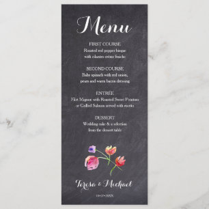 Chalkboard Watercolour Flower Menu card